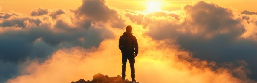 Silhouette of man on mountaintop